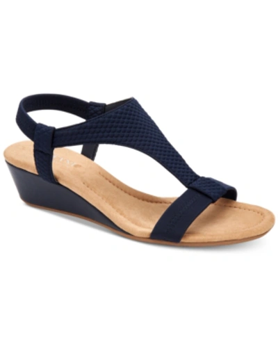 Shop Alfani Women's Step 'n Flex Vacanzaa Wedge Sandals, Created For Macy's Women's Shoes In Navy