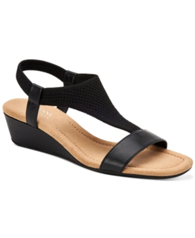 Shop Alfani Women's Step 'n Flex Vacanzaa Wedge Sandals, Created For Macy's In Black Knit