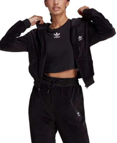 Adidas velvet tracksuit womens hotsell black