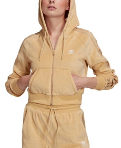 Adidas Women's Originals Velour Crop Full-zip Hoodie In Hazy Beige | ModeSens