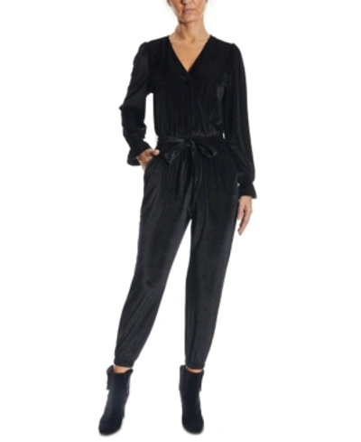 Shop Oat Pleated Velvet Jumpsuit In Black