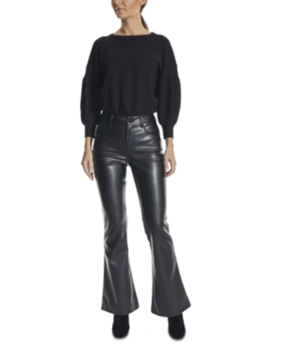 Shop Dollhouse Juniors' Glossy High Rise Faux-leather Flare Jeans In Black