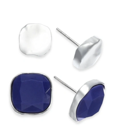 Shop Style & Co Square Stone Stud Earrings, 2 Piece Set, Created For Macy's In Blue