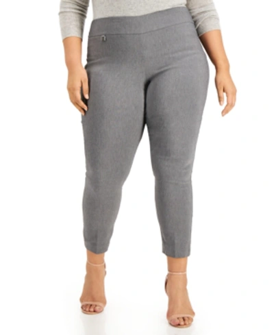 Shop Alfani Plus & Petite Plus Size Tummy-control Pull-on Skinny Pants, Created For Macy's In Lt Hthr Grey