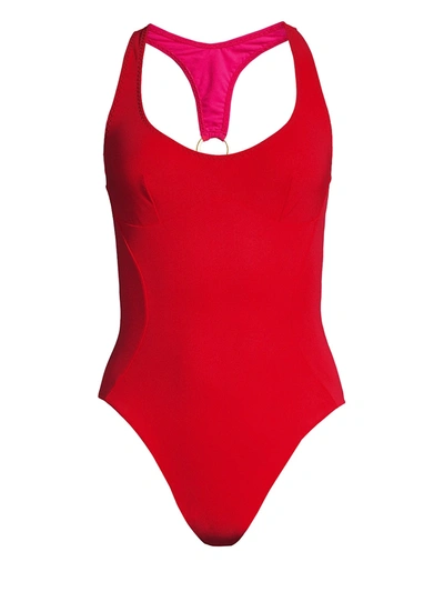 Shop Stella Mccartney Women's Colorblock One-piece Swimsuit In Fuschia Red