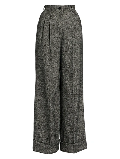 Shop Dolce & Gabbana Women's Tweed Wide-leg Cuffed Pants In Fantasia Non Stampa