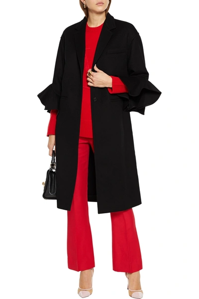 Shop Valentino Ruffled Wool And Cashmere-blend Felt Coat In Black