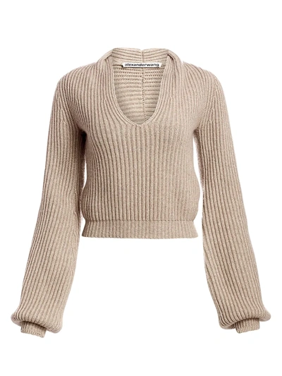 Shop Alexander Wang Women's Ribbed Silk Sweater In Oatmeal