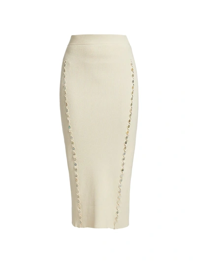 Shop Altuzarra Marilla Ribbed Button Midi Skirt In Ivory