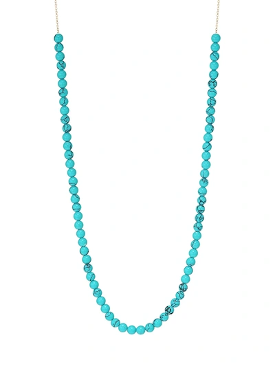 Shop Ginette Ny Maria18k Rose Gold & Mini Turquoise Beaded Collar Necklace In Blue