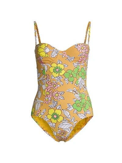 Shop Tory Burch Printed Underwire One-piece Swimsuit In Brown Wall