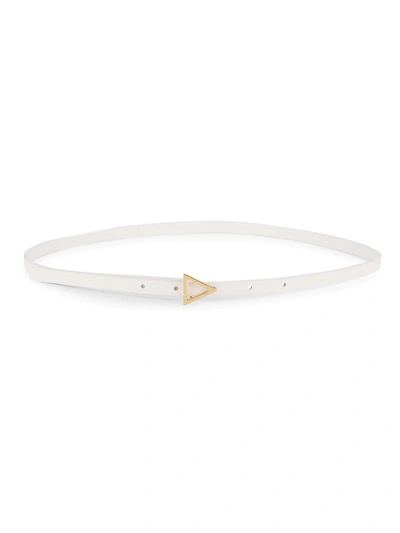 Shop Bottega Veneta Women's Triangle-buckle Leather Belt In White Gold