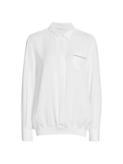 Shop Fabiana Filippi Knit-hem Marocain Shirt In White