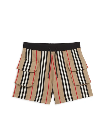 Shop Burberry Little Girl's & Girl's Nala Stripe Cargo Shorts In Archive Beige