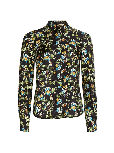 Shop Victoria Beckham Floral Silk Shirt In Night Flor
