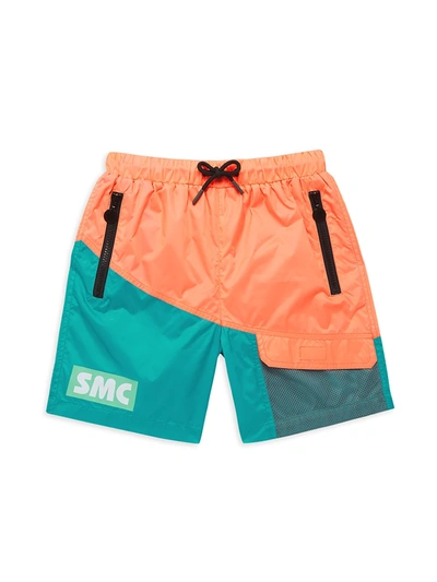Shop Stella Mccartney Little Boy's & Boy's Colorblock Swim Trunks In Orange