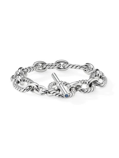 Shop David Yurman Chain Cushion Link Bracelet With Blue Sapphires In Silver