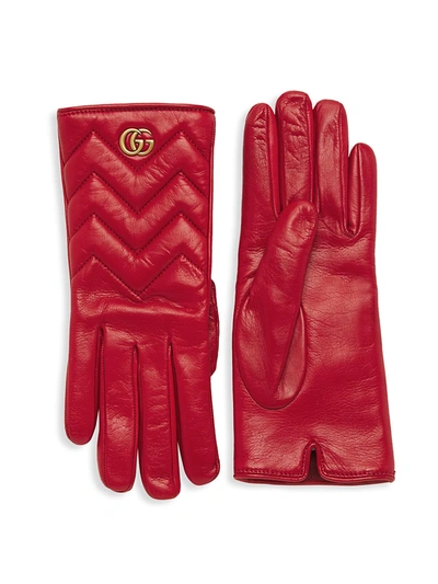 Shop Gucci Women's Gg Marmont Leather Gloves In Rose