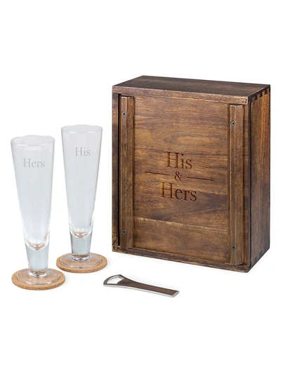 Shop Picnic Time His & Hers 8-piece Pilsner Beer Glass Gift Set In Brown