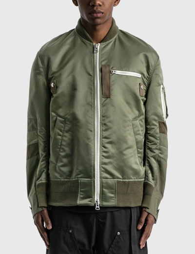 Nylon Twill Ma-1 Bomber Jacket In Green