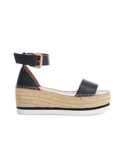 Shop See By Chloé Glyn Calf 50mm Espadrilles W/buckle On Ankle In Black