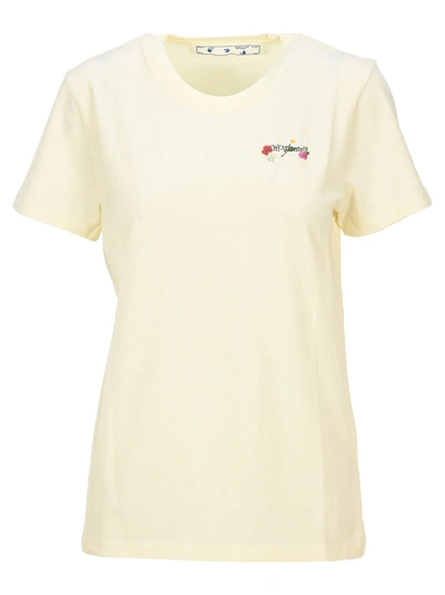 Shop Off-white Off White Embroidered Flowers Arrow T-shirt In Beige