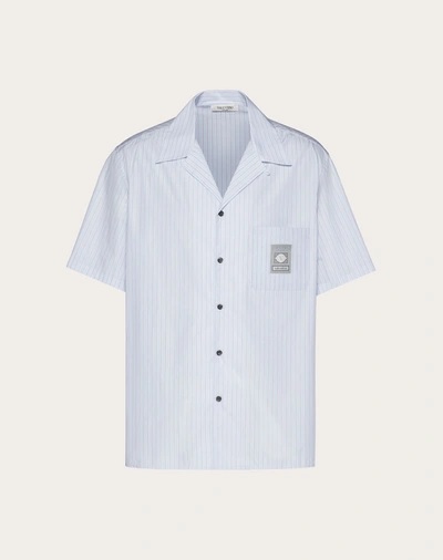 Shop Valentino Uomo  Label Shirt In Azure