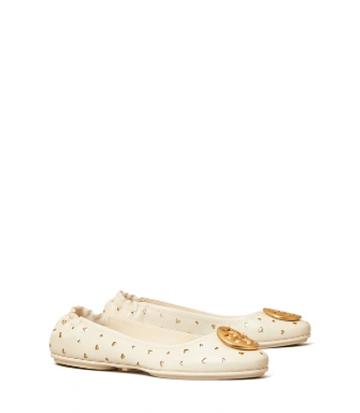 Shop Tory Burch Minnie Travel Ballet Flat, Cut-out Leather In New Cream/gold