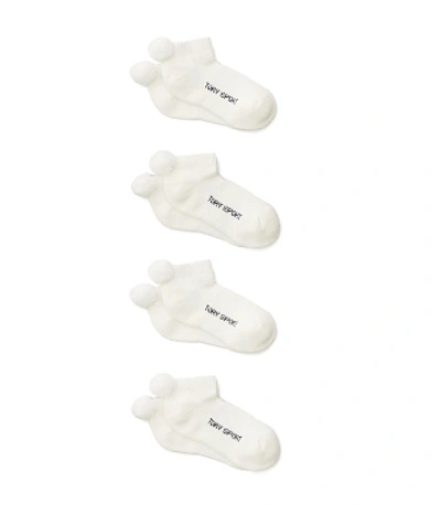 Shop Tory Sport Tory Burch Performance Compression Pom-pom Socks, 4-pack In Snow White
