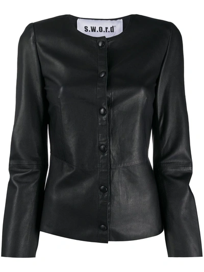 Shop Sword 6.6.44 Collarless Leather Jacket In Black
