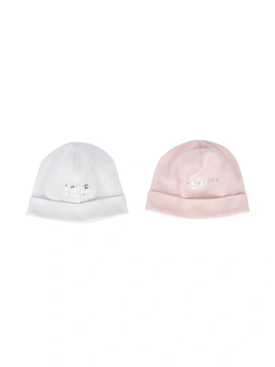 Shop Givenchy Logo Print Beanie Hat Set In Pink