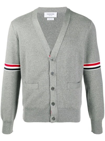 Thom Browne 4-bar Stripe V-neck Cardigan In Gray