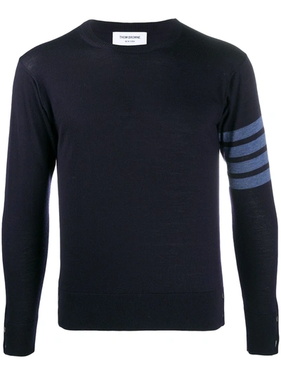 Shop Thom Browne Navy Fine Merino Wool 4-bar Crewneck Pullover In Blue
