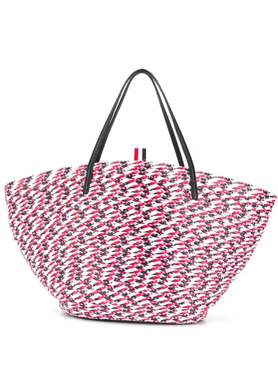 Shop Thom Browne Braided Raffia Basket Bag In Red