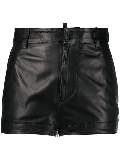 Shop Dsquared2 Short Leather Shorts In Black