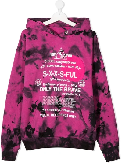 Shop Diesel Teen Logo Tie-dye Hoodie In Pink