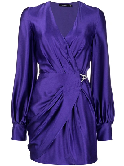 Shop Amen Draped Satin Mini Dress In Purple