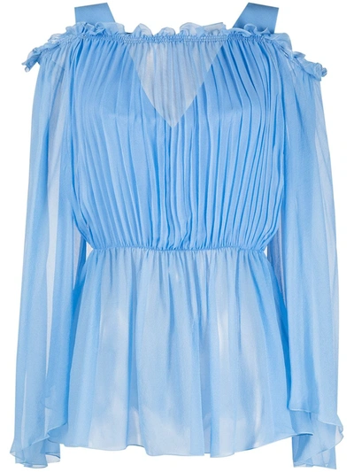 Shop Alberta Ferretti Off-shoulder Smocked Blouse In Blue
