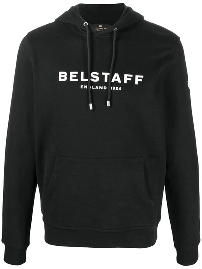 Shop Belstaff Logo-print Drawstring Hoodie In Black