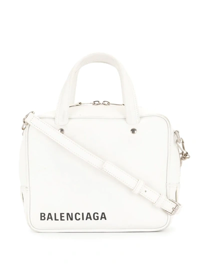 Pre-owned Balenciaga Logo Print Two-way Bag In White
