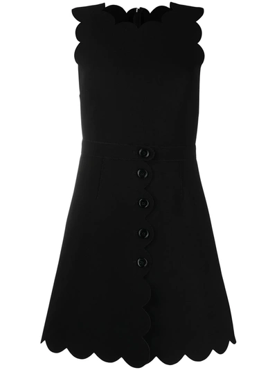Shop Red Valentino Scallop Trim Button Front Dress In Black