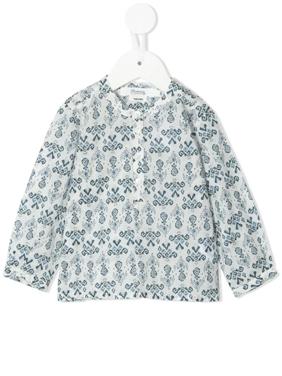 Shop Bonpoint Ornamental-print Cotton Shirt In Blue ,white
