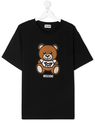 Shop Moschino Teen Teddy Logo T-shirt In Black