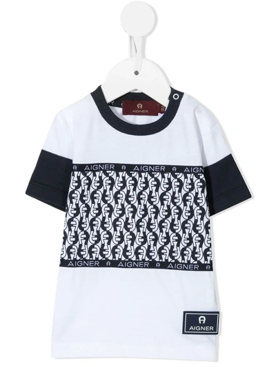 Shop Aigner Monogram Pattern T-shirt In White ,blue