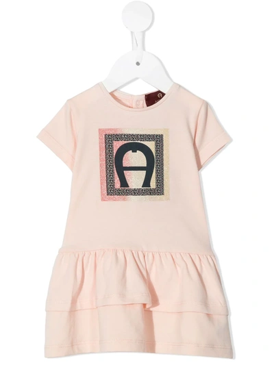 Shop Aigner Tiered T-shirt Dress With Glitter Logo In Pink