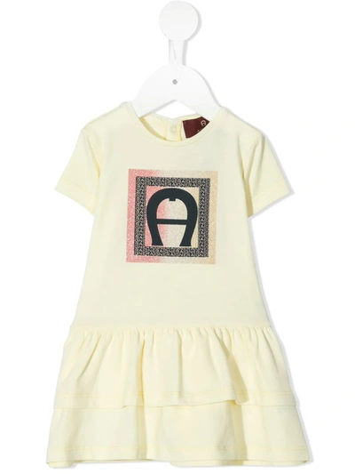 Shop Aigner Tiered T-shirt Dress With Glitter Logo In Yellow
