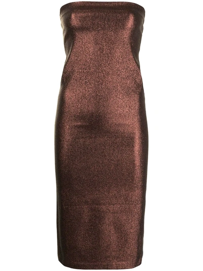 Pre-owned Gucci Glitter Strapless Midi Dress In Brown