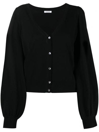 Shop P.a.r.o.s.h. Bishop-sleeved Knitted Cardigan In Black