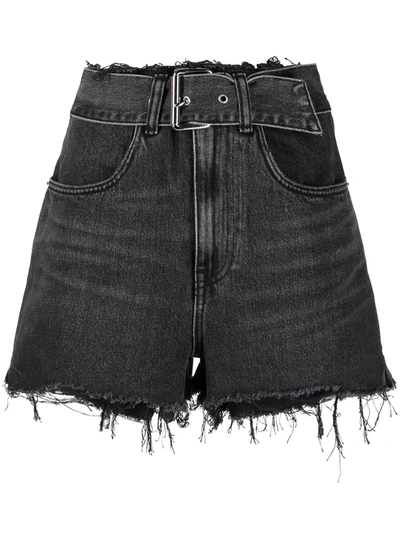Shop Alexander Wang Belted Waist Denim Shorts In Black