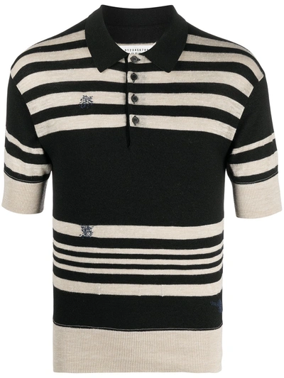Shop Maison Margiela Stitch Detail Knitted Polo Shirt In Neutrals